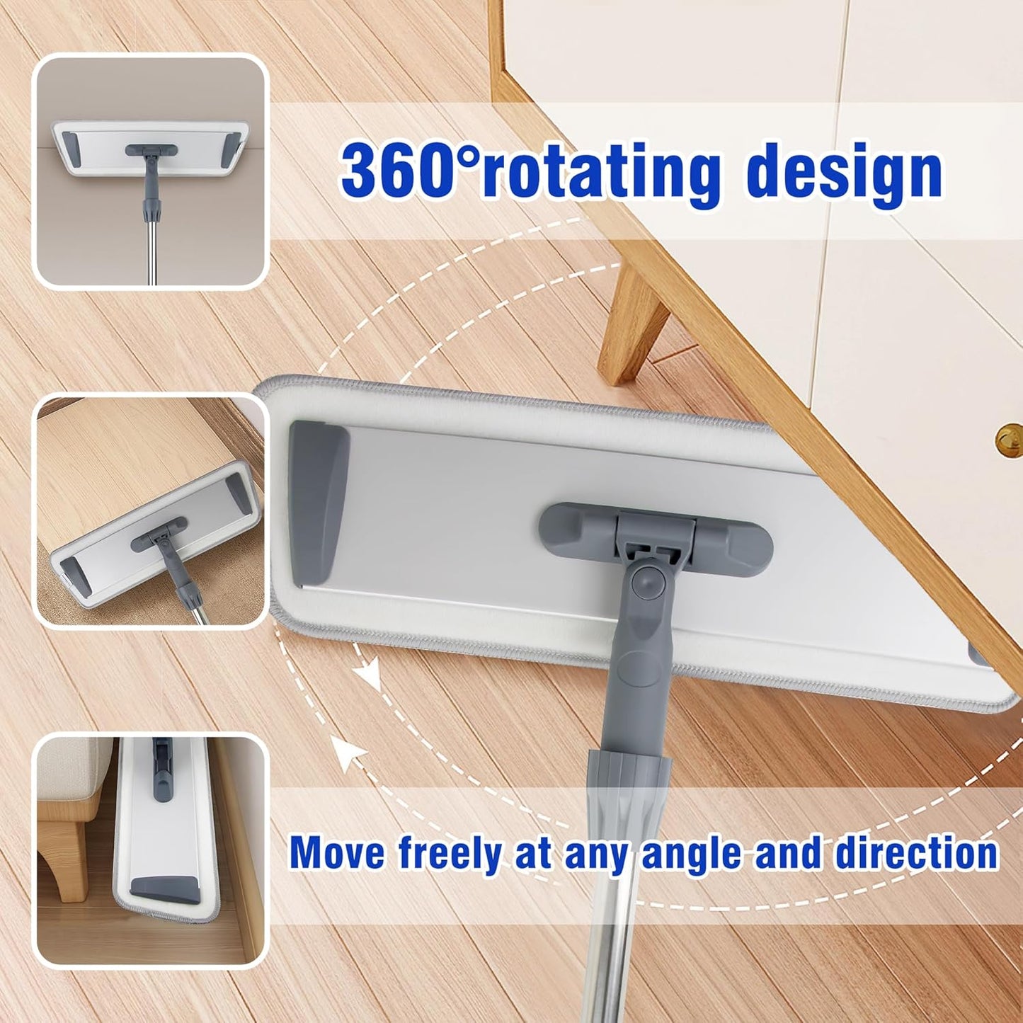 Microfiber Flat Mop for Floor Cleaning - Wet & Dry Mop for Hardwood, Vinyl, Tile Floors with 4 Reusable Washable Pads, Stainless Steel Adjustable Handle, 360° Rotatable Head