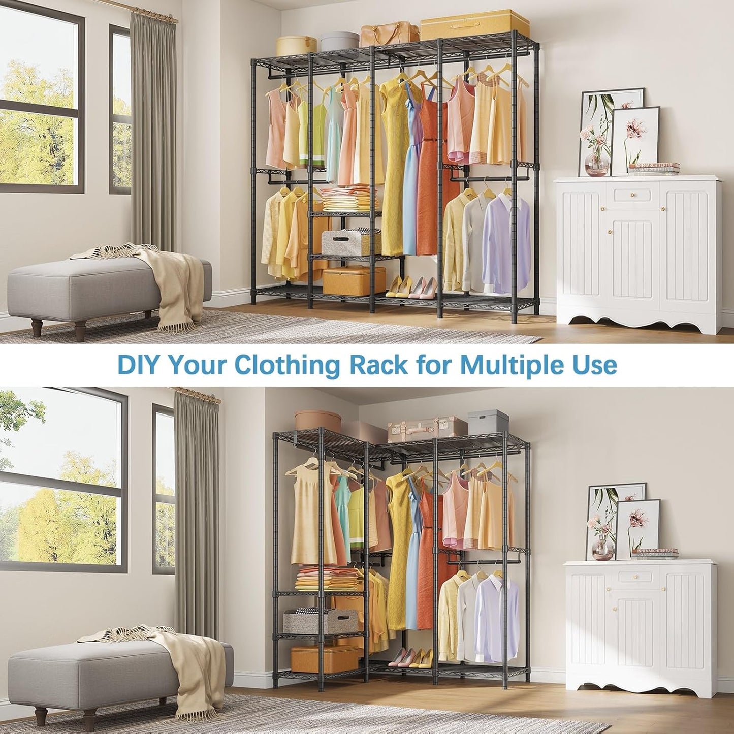 VIPEK V40 Medium Garment Rack Heavy Duty Clothes Rack for Hanging Clothes, Multi-Functional Bedroom Clothing Racks Freestanding Closet Portable Closet Wardrobe, Max Load 900lbs, Black