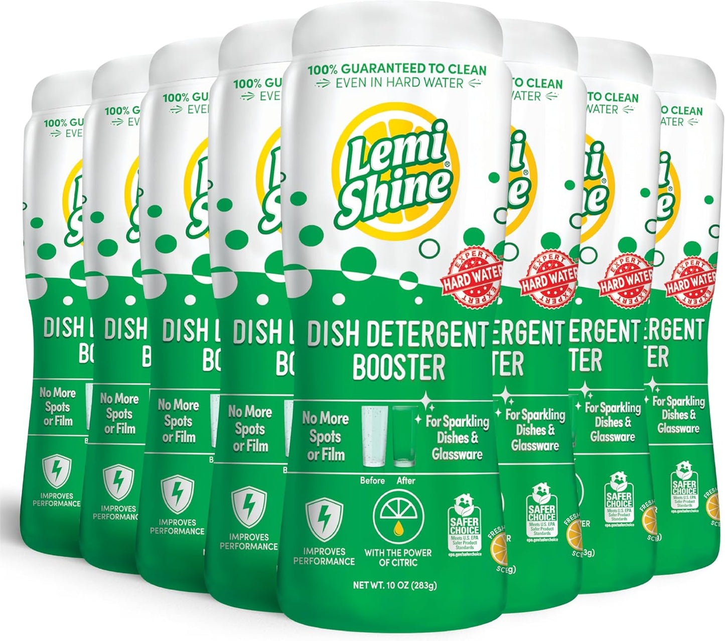 Lemi Shine Dish Detergent Booster, Hard Water Stain Remover, Multi-Use Citric Acid Cleaner 10 oz, Pack of 8