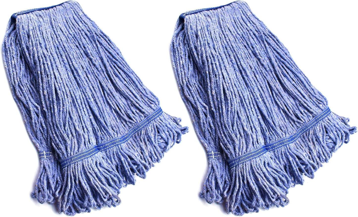 String Mop Heads Replacement Heavy Duty Commercial Grade Blue Cotton Looped End Wet Industrial Cleaning Mop Head Refills (2, Large)