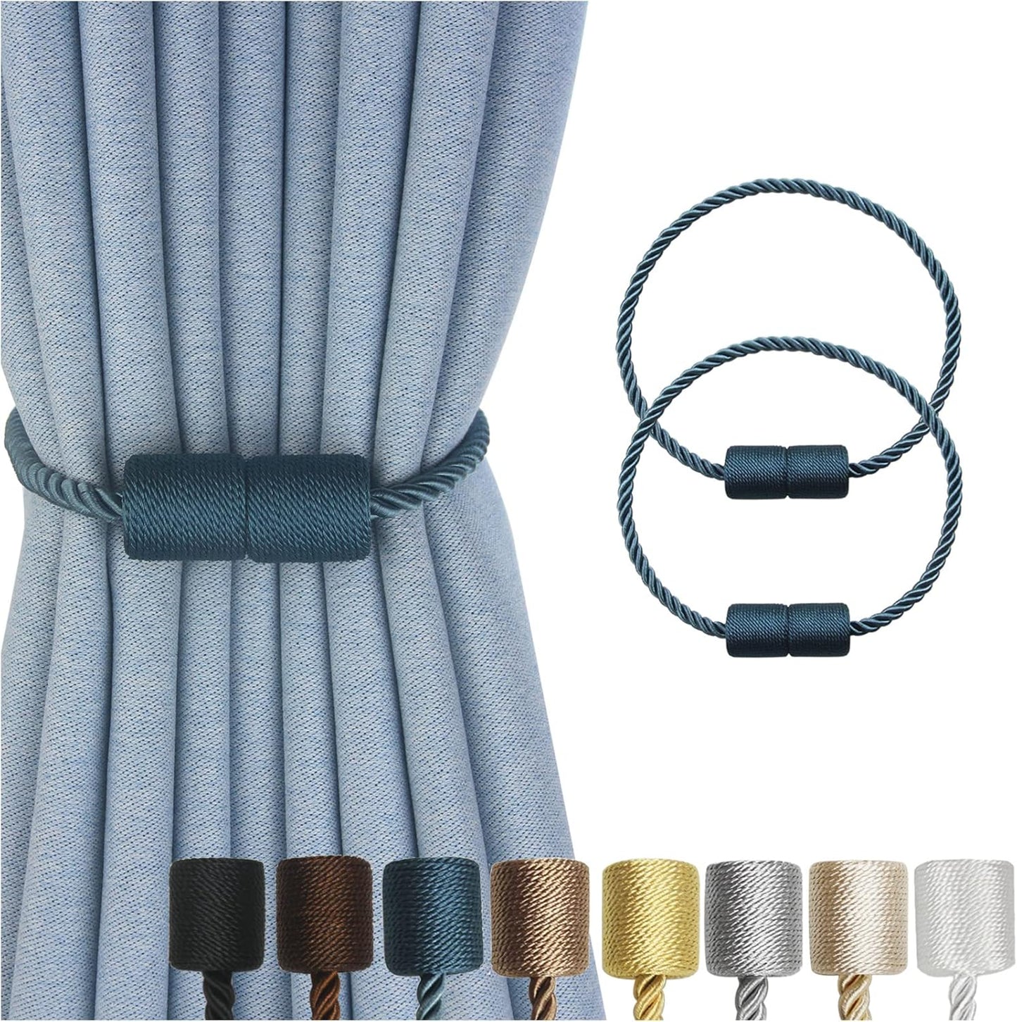 Magnetic Curtain Tiebacks 2 Pack Blue Curtain Rope Tieback Curtain Holders for Drapes Modern Tie Backs Decorative Curtain Holdbacks