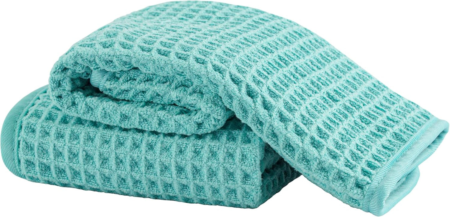 Microfiber Waffle Face Towels, 2 Pieces, Soft, Absorbent, Fast Drying, Lint Free (Turquoise)