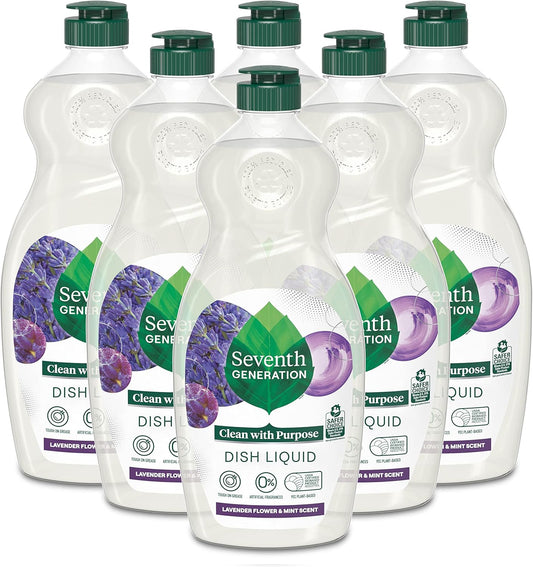 Seventh Generation Dish Soap Liquid Lavender Flower & Mint Scent Pack of 6 Dishwashing Soap Dish Detergent Liquid Soap 19 oz