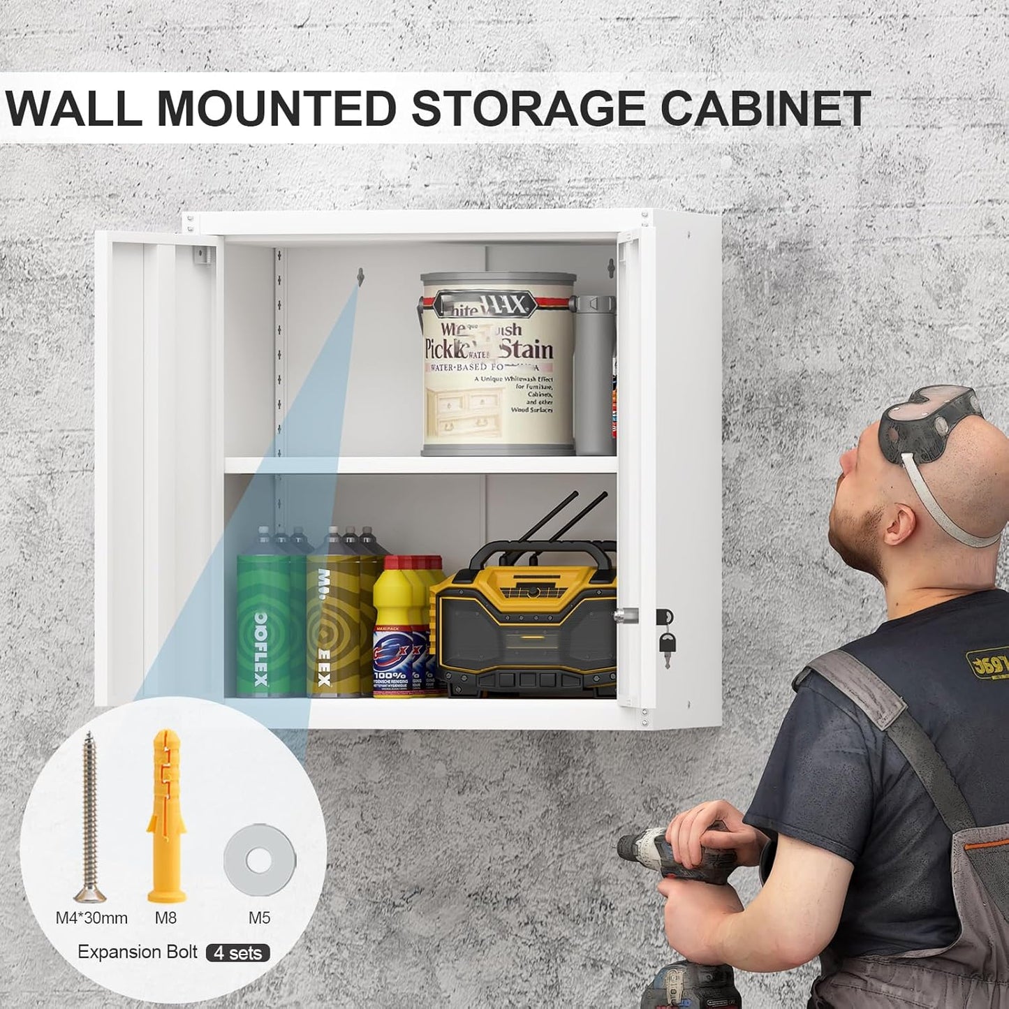 Metal Wall Cabinet,Garage Wall Mounted Cabinets,Steel Locking Cabinet,Metal Wall Cabinets for Office,Wall Cabinets with Doors and Shelves,Garage Cabinets for Home,Basement