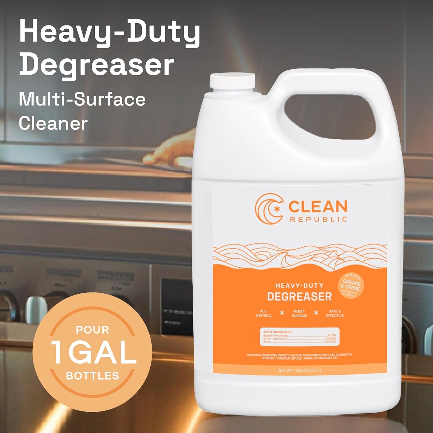 Clean Republic Heavy-Duty Degreaser, Multi-Surface Cleaner for Ovens, Stove Tops, Grills, and More, 1 Gallon Bottle, 4-Pack