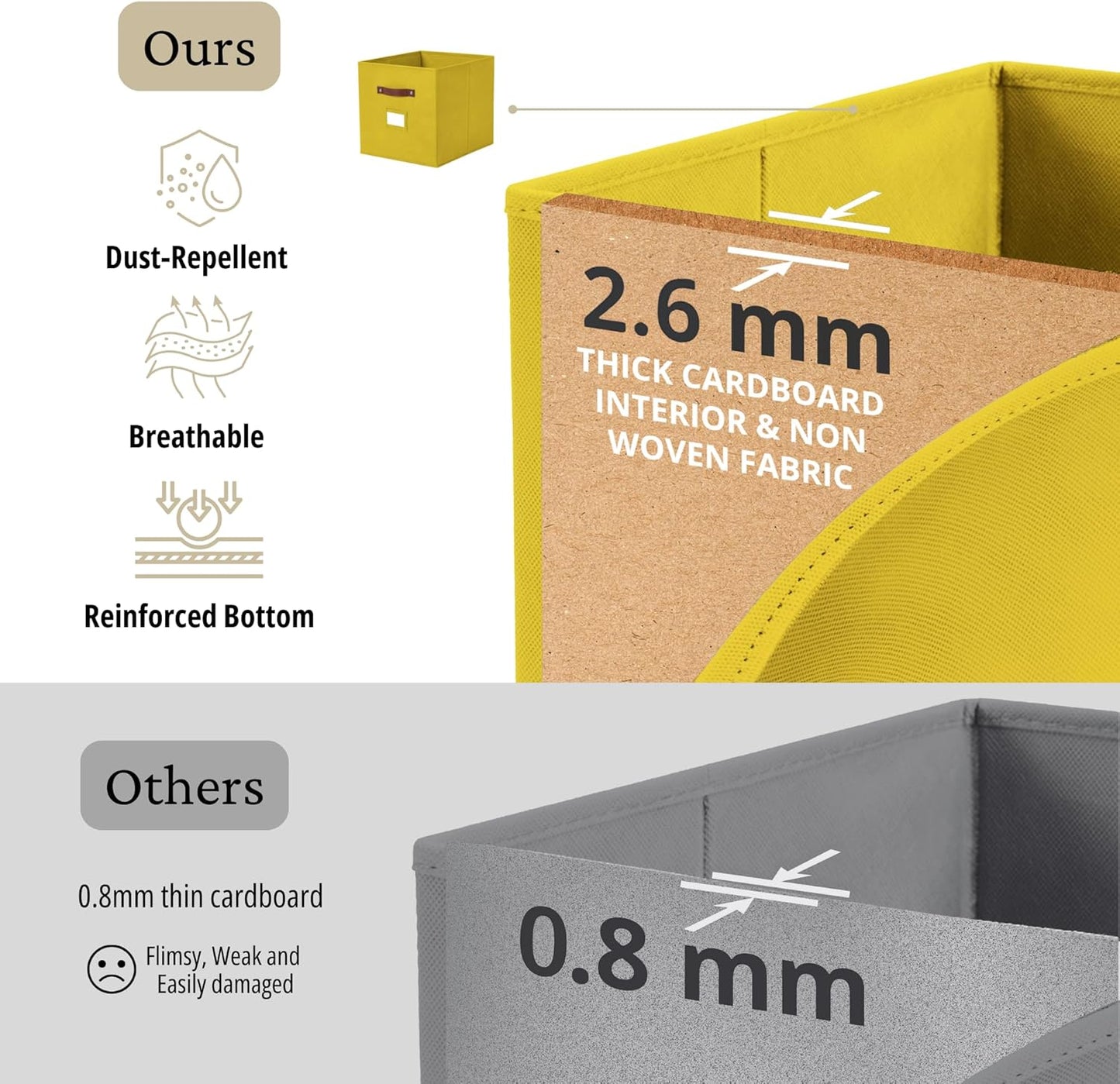 DECOMOMO Storage Cubes, 13x13x13 Storage Cube Bins with Labels, Fabric Organizer Bins (13" / 6pcs, Rainbow)