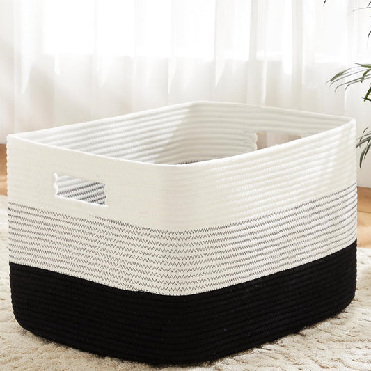 Blanket Basket,Rectangle Woven Baskets for Storage,30L Laundry Basket for Decorative Nursery Blanket,Toys,Dirty Clothes and Magazine in Shelves,Baby Room,and Living Room