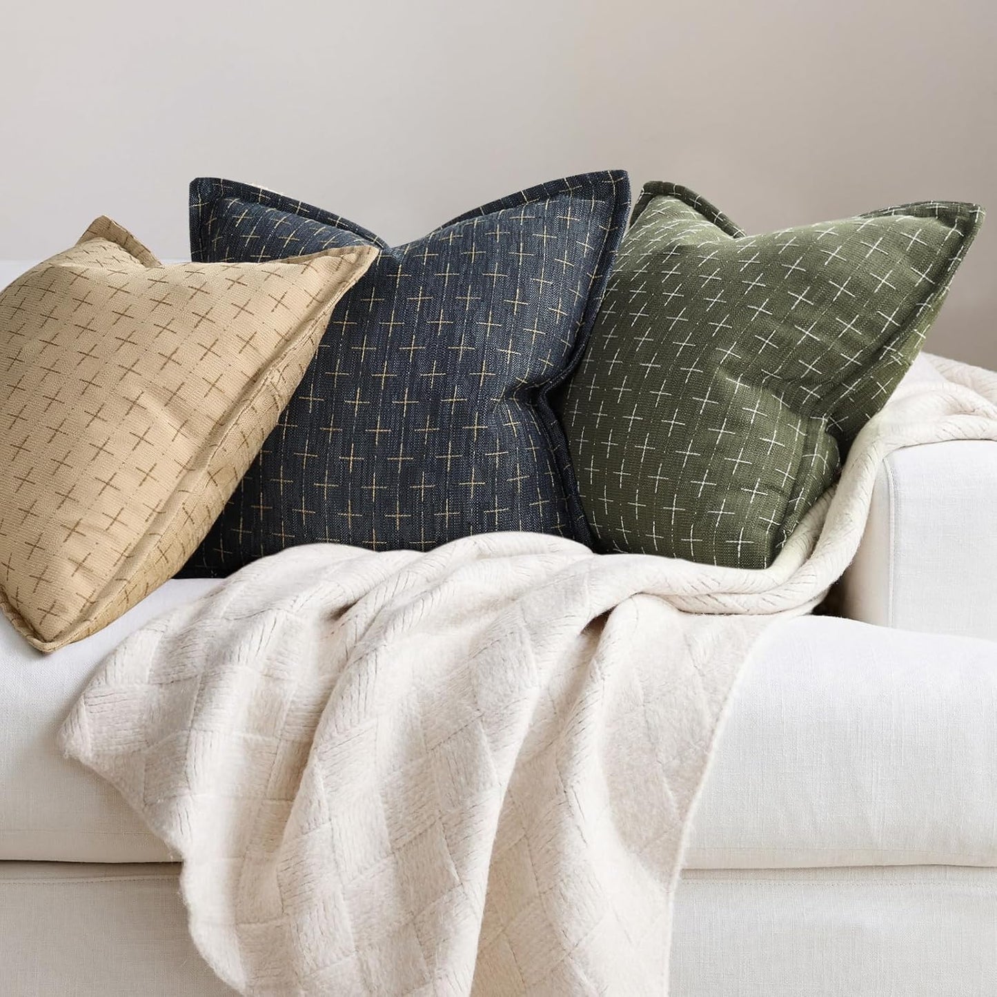 ZWJD Pillow Covers 20x20 Set of 2 Soft Polyester Textured Pillow Covers with Stylish Flange Edge Cozy Farmhouse Throw Pillows for Couch Bed Sofa Living Room