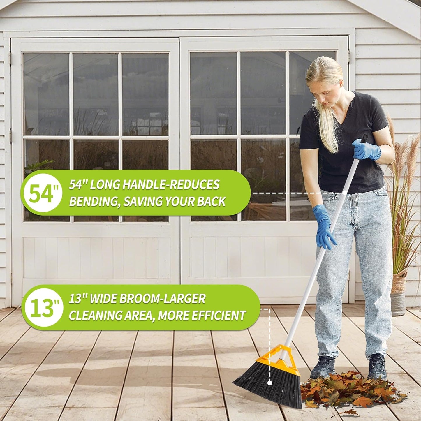 Outdoor Broom with 54'' Long Handle, Heavy Duty Broom for Sweeping Patio, Garden, Lobby, Sidewalks, Perfect for Home Kitchen Room Office Floor