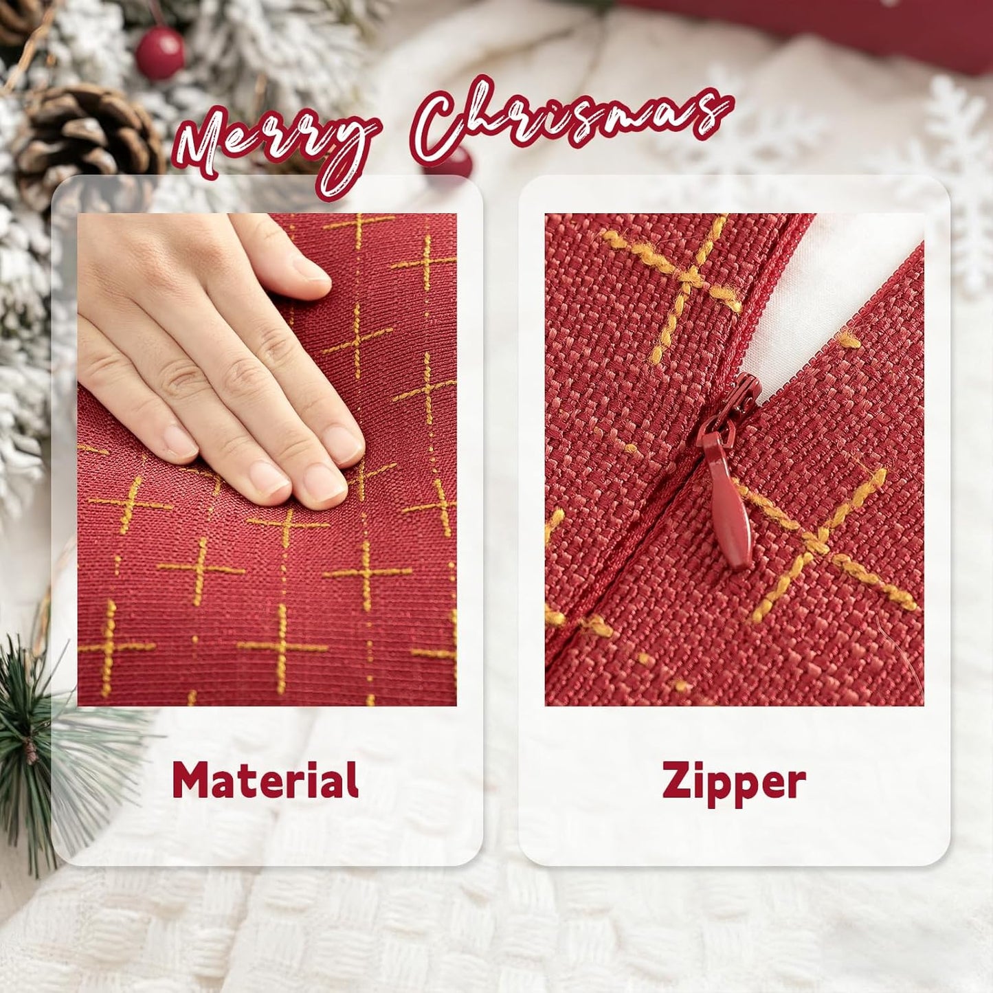 ZWJD Christmas Pillow Covers 20x20 Set of 2 Soft Polyester Textured Pillowcases with Stylish Flange Edge Cozy Farmhouse Christmas Pillows for Couch Bed Sofa Living Room (Red)
