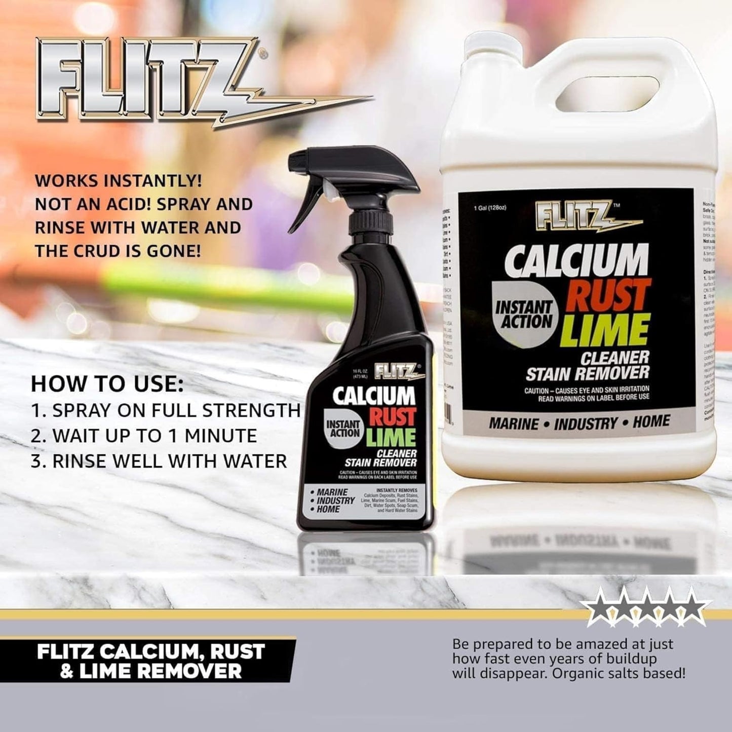Flitz Calcium, Rust, & Lime Remover - 16oz Bottle of USA-Made Limescale Remover for Toilets, Showers, and More - Powerful Spray that Instantly Eliminates Tarnish, Grease, and Other Grime (12 Pack)