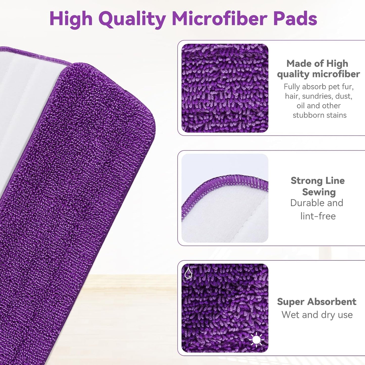 16.5 inch Microfiber Mop Pads for Rubbermaid Reveal Spray Mop and Any 16.5" Flat Mop - 10 Pack 13''-15'' Spray Mop Pad Reusable Washable Replacement Refills - Purple & Yellow