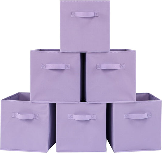 Stero 13x13x13 Inch Fabric Storage Bins 6 Pack Fun Colored Durable Storage Cubes with Handles Foldable Cube Baskets for Home, Kids Room, Closet and Toys Organization Purple