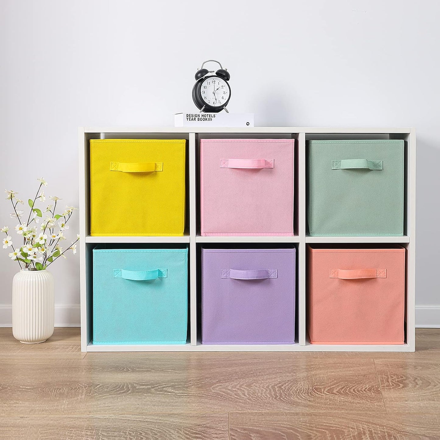 Stero 13x13x13 Inch Fabric Storage Bins 6 Pack Fun Colored Durable Storage Cubes with Handles Foldable Cube Baskets for Home, Kids Room, Closet and Toys Organization Multi Colors