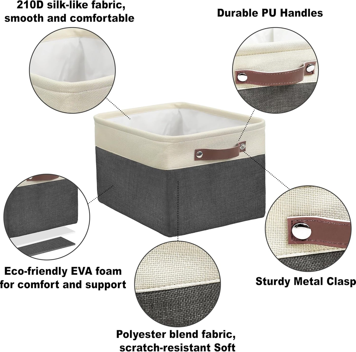 SIMPLE HOUSEWARE Large Fabric Storage Bin, 15" x 11" with Leather Like Handles, 3 Pack, Dark Gray