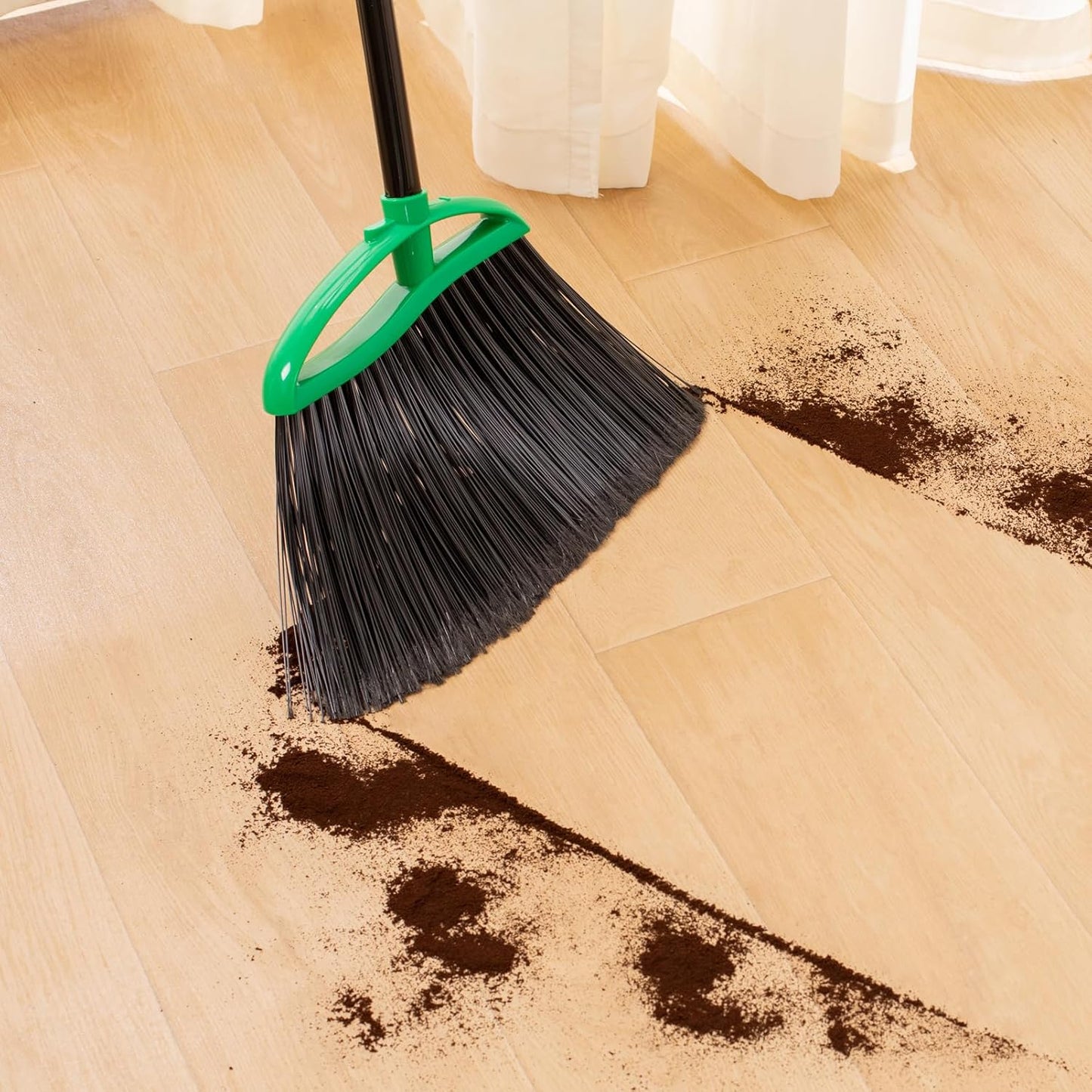 2 Pack Angle Broom, 55" Long Handle Heavy-Duty Indoor Outdoor Brooms, Household Commercial Floor Cleaning, for Sweeping Home, Kitchen, Office, Lobby, Deck, Garage, Patio, Shop (Green)