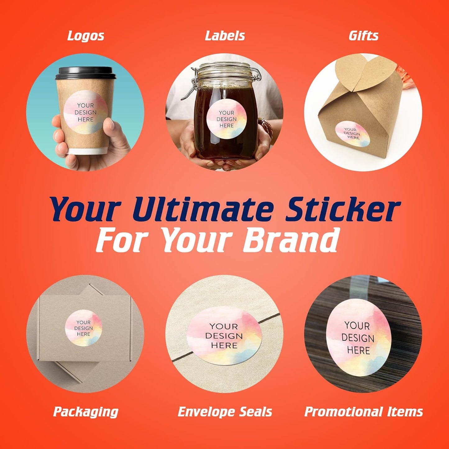 100 Custom Vinyl Stickers - Upload Your own Image, Text, Design, Logo - Personalized Logo Labels for Handmade, Packaging, Bottle, Jars, Candle, Brand Stickers (Watercolor, 3x3)