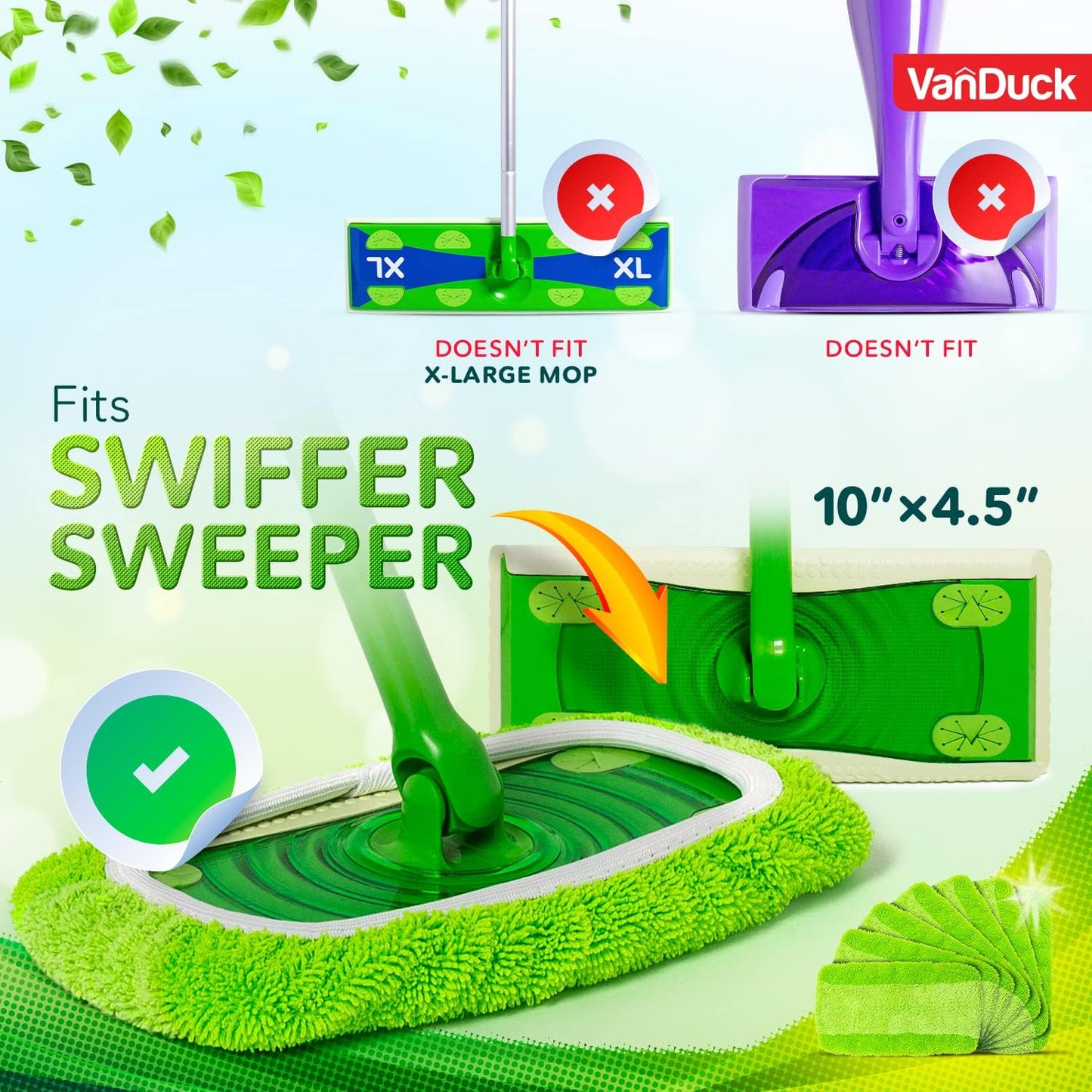 VanDuck Reusable Mop Pads Compatible with Swiffer Sweeper (6-Pack) - Washable Microfiber Mop Pads for Wet & Dry Use - All Purpose Floor Mopping and Cleaning Product