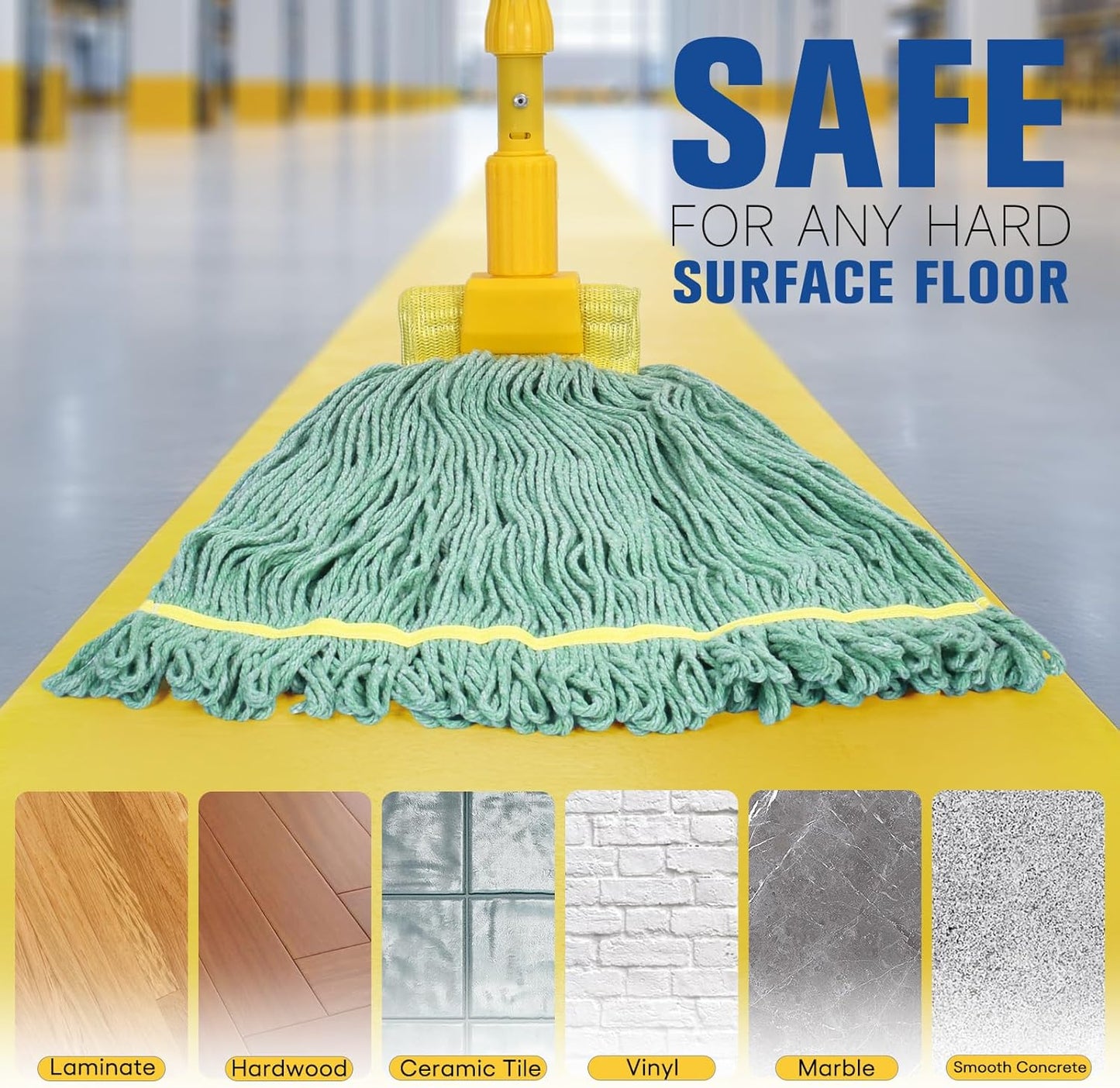 Matthew Cleaning Commercial Mop Head Replacement, 5 Inch Wide Headband, Looped End Cotton Blend String Wet Mops for Floor Cleaning, 24 oz Large, 6-Pack Green