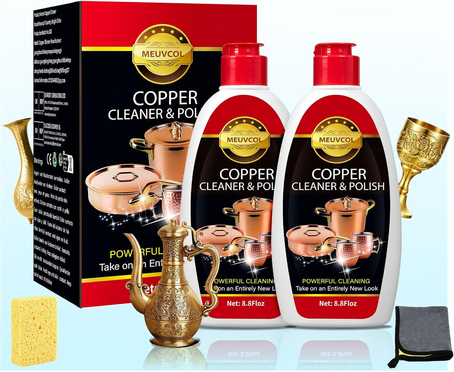 Copper & Brass Cleaner and Polish – 17.6 Oz Gentle Copper Polishing Cream for Pots, Pans, Sinks, Cups, Antiques – Restores Shine, Gentle Removes Tarnish & Stains – Non-Scratch, Easy to Use
