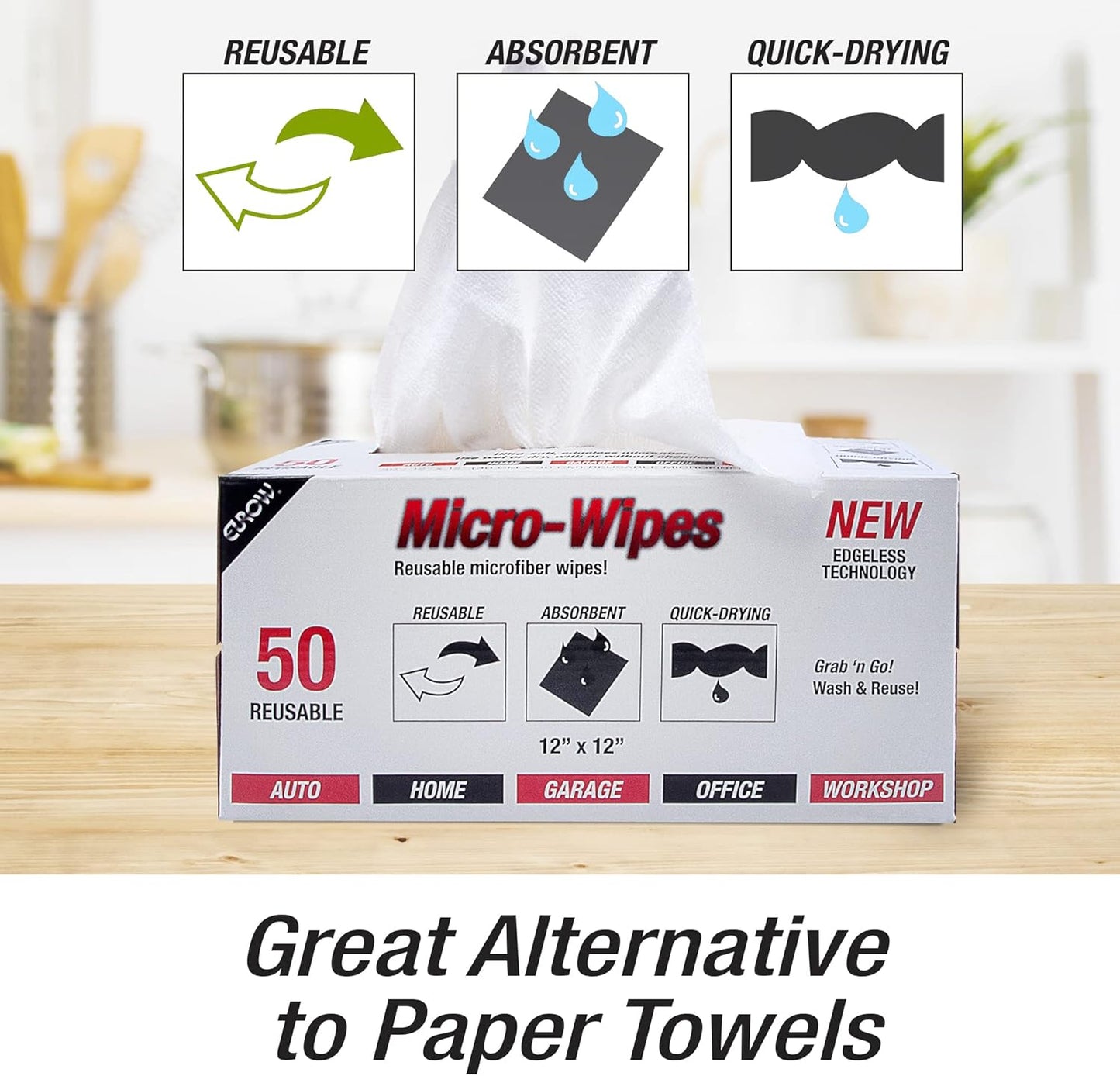 Eurow 200GSM Microfiber Cleaning and Drying Cloths with Dispenser Box, Reusable, Streak-Free, Scratch-Free, Ultra Absorbent, Edgeless for All Surface Types, 12x12in, 50-Pack, Orange