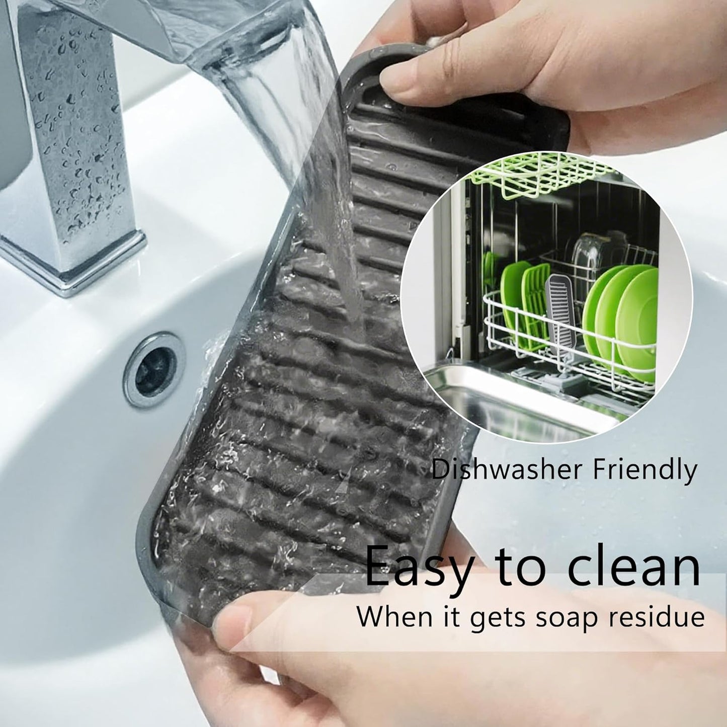 Mofason Silicone Sponge Holder, Tray for Soap and Sponge, Kitchen Sink Tray, Accessories to Help You Clean Kitchen Sink Sponge Rack（Gray, 2 Pack）