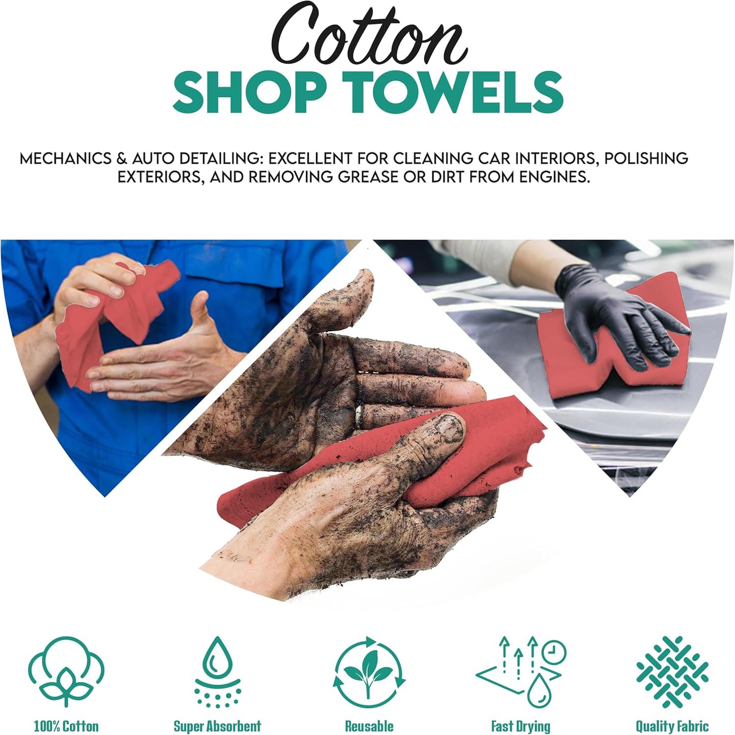 ZUPERIA Cotton Shop Towel – Multipurpose Cleaning Cloths (14" x 12" - Pack of 500 - Red) Reusable Shop Rags for Automobiles, Industrial, Restaurants, Garage, and Homes