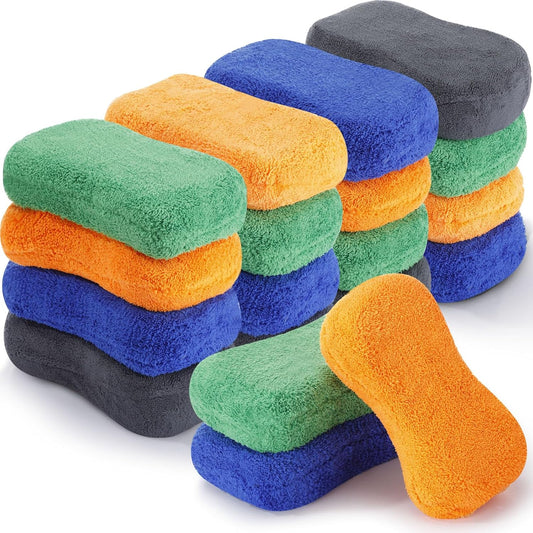 12 Pack Microfiber Car Wash Sponge 9" x 4.3" Large Sponges Two-Sided Non-Scratch Wash Mitt Microfiber Applicator Pad for Car Washing Supplies, Extra Thick Foam Kit Great for Cleaning
