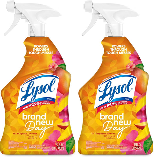 Lysol All-Purpose Cleaner, Sanitizing and Disinfecting Spray, To Clean and Deodorize, Mango & Hibiscus Scent, 32oz (Pack of 2)
