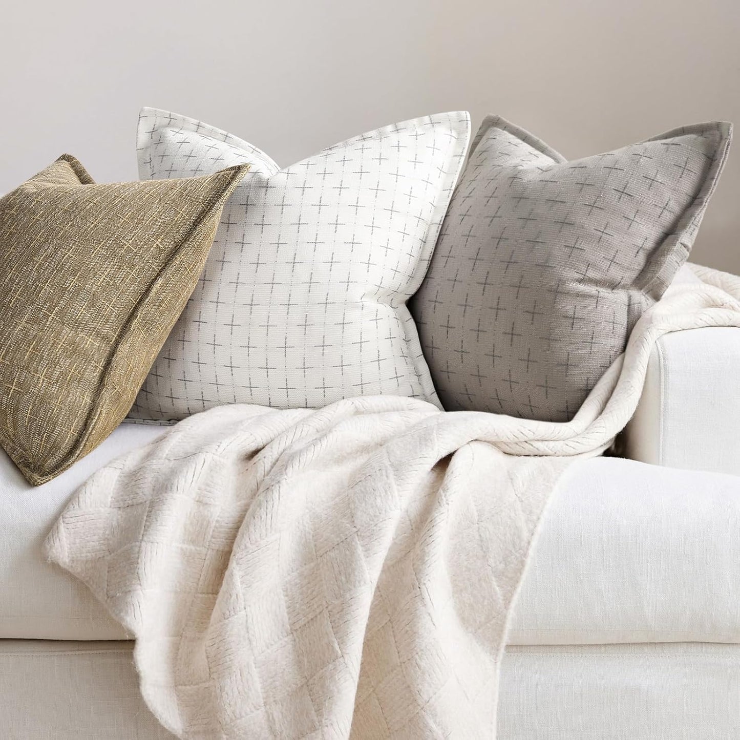 ZWJD Pillow Covers 20x20 Set of 2 Soft Polyester Textured Pillow Covers with Stylish Flange Edge Cozy Farmhouse Throw Pillows for Couch Bed Sofa Living Room