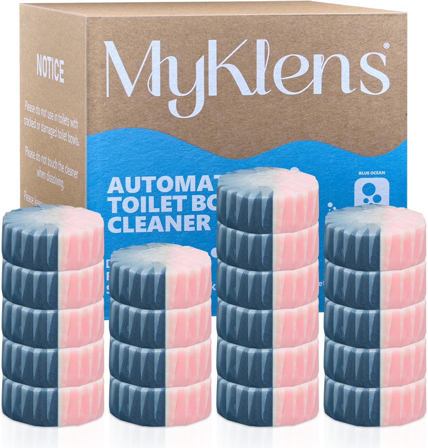 Toilet Bowl Cleaner Tablets, Automatic Toilet Bowl Cleaners, Long-Lasting Toilet Tabs Drop in Tank for Deodorizing & Descaling, Blue & Pink, 20 Packs