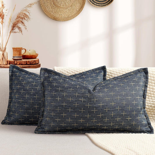 ZWJD 12x20 Pillow Covers Set of 2 Soft Polyester Textured Pillow Covers with Stylish Flange Edge Cozy Farmhouse Throw Pillows for Couch Bed Sofa Living Room