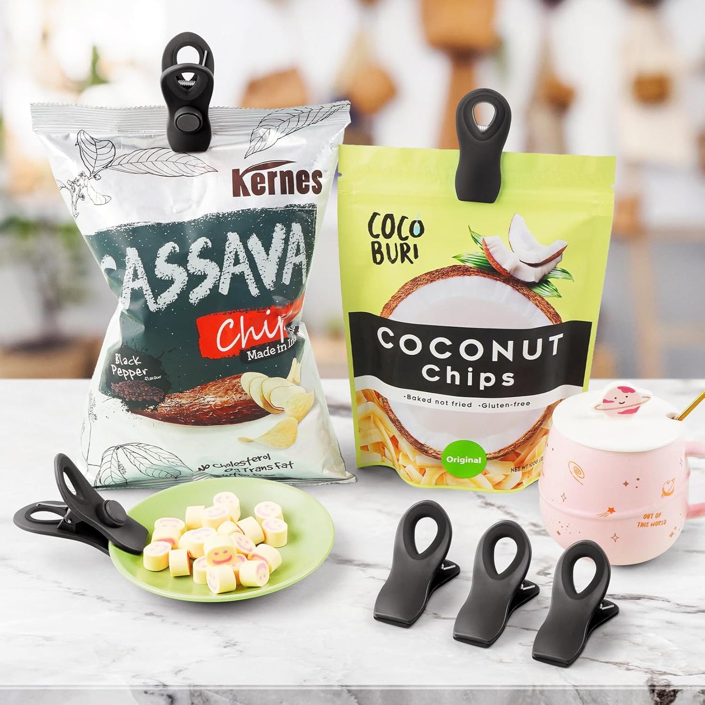 Magnetic Chip Clips, 10 Pack Plastic Bag Clips with Magnet, Black Snack Clips for Food Storage and Refrigerator