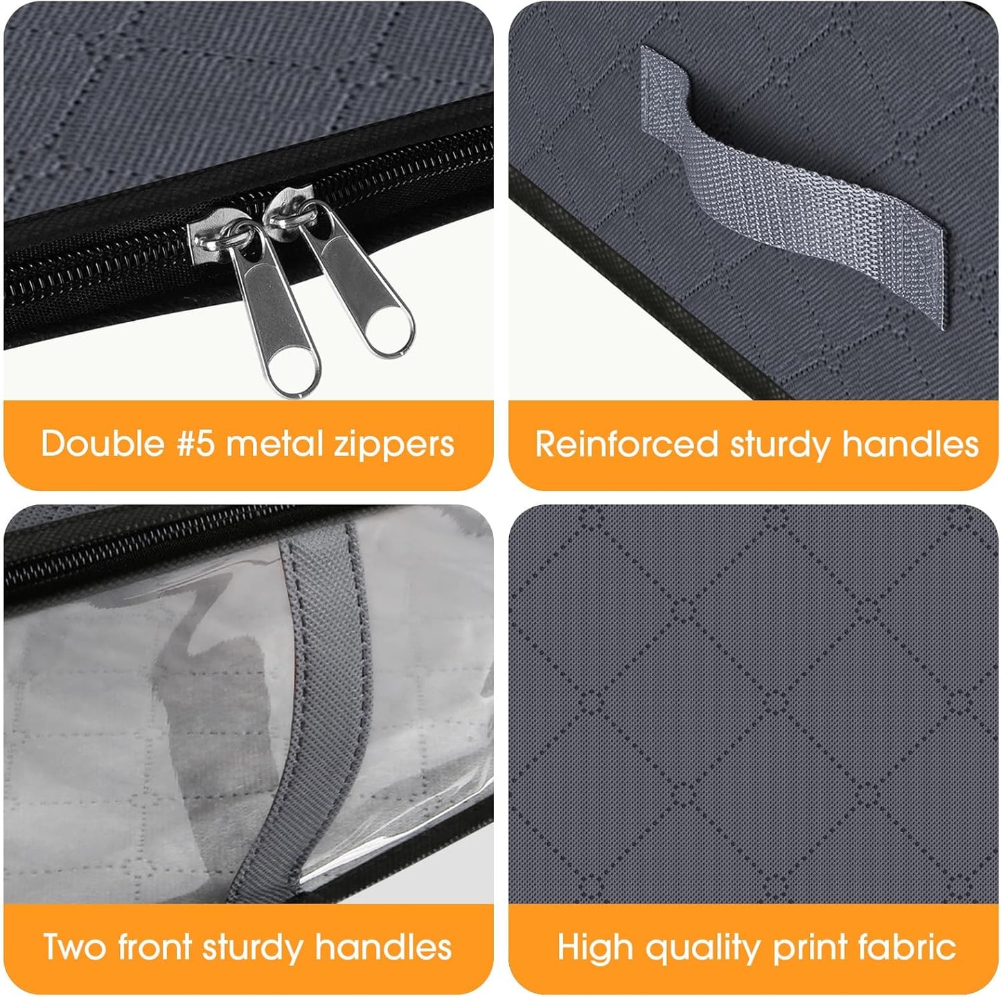 StorageRight Under Bed Storage Bins, 3-Pack 40L Foldable Fabric Storage Bags with Transparent Window, Breathable Organizer for Clothes/Blanket/Comforter/Quilt, Grey