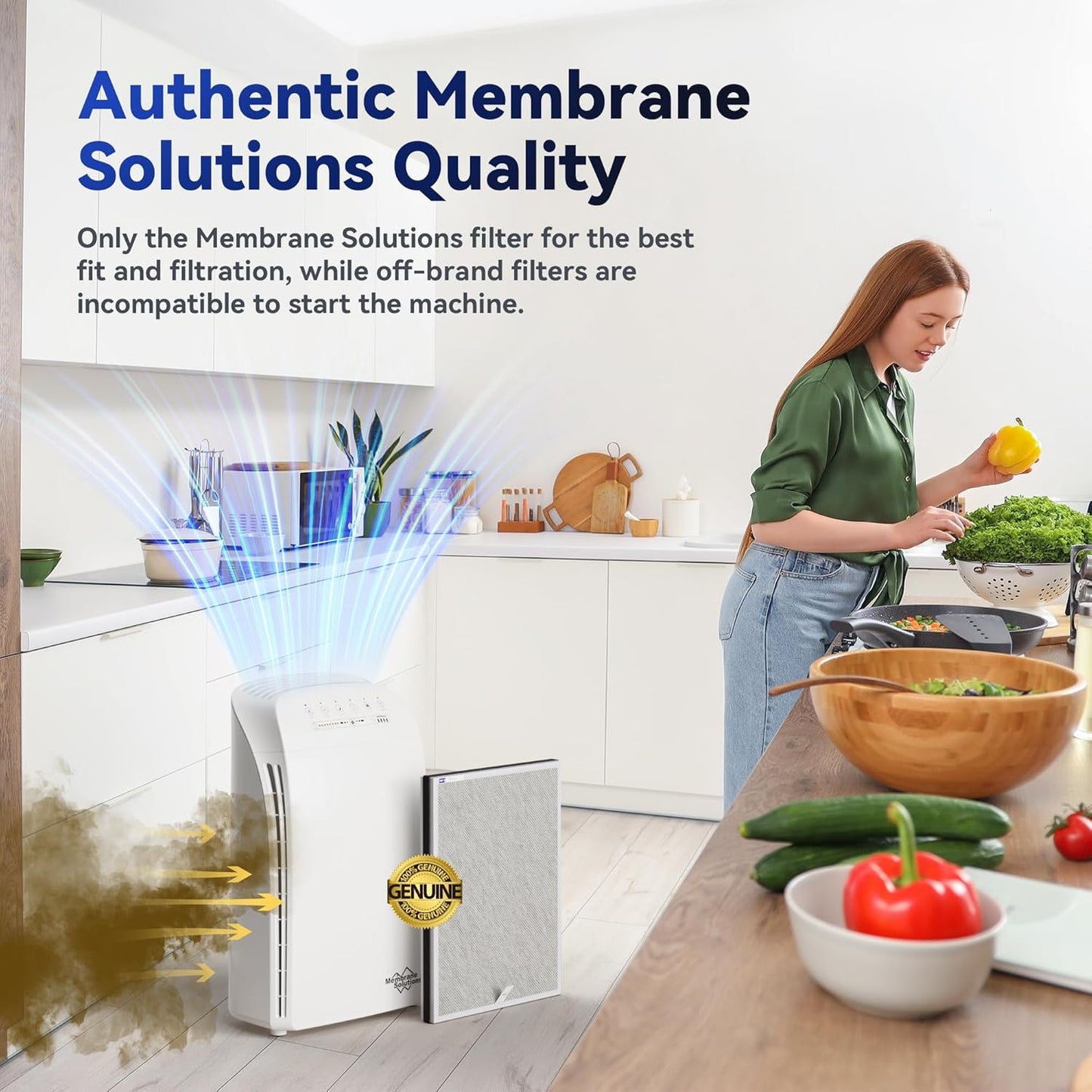 Membrane Solutions MSA3/MSA3S Genuine Smoke Removal Air Purifier Filter Replacement 1 Pack, Upgraded 6-in-1 H13 True HEPA Filter with OdallerPure Technology