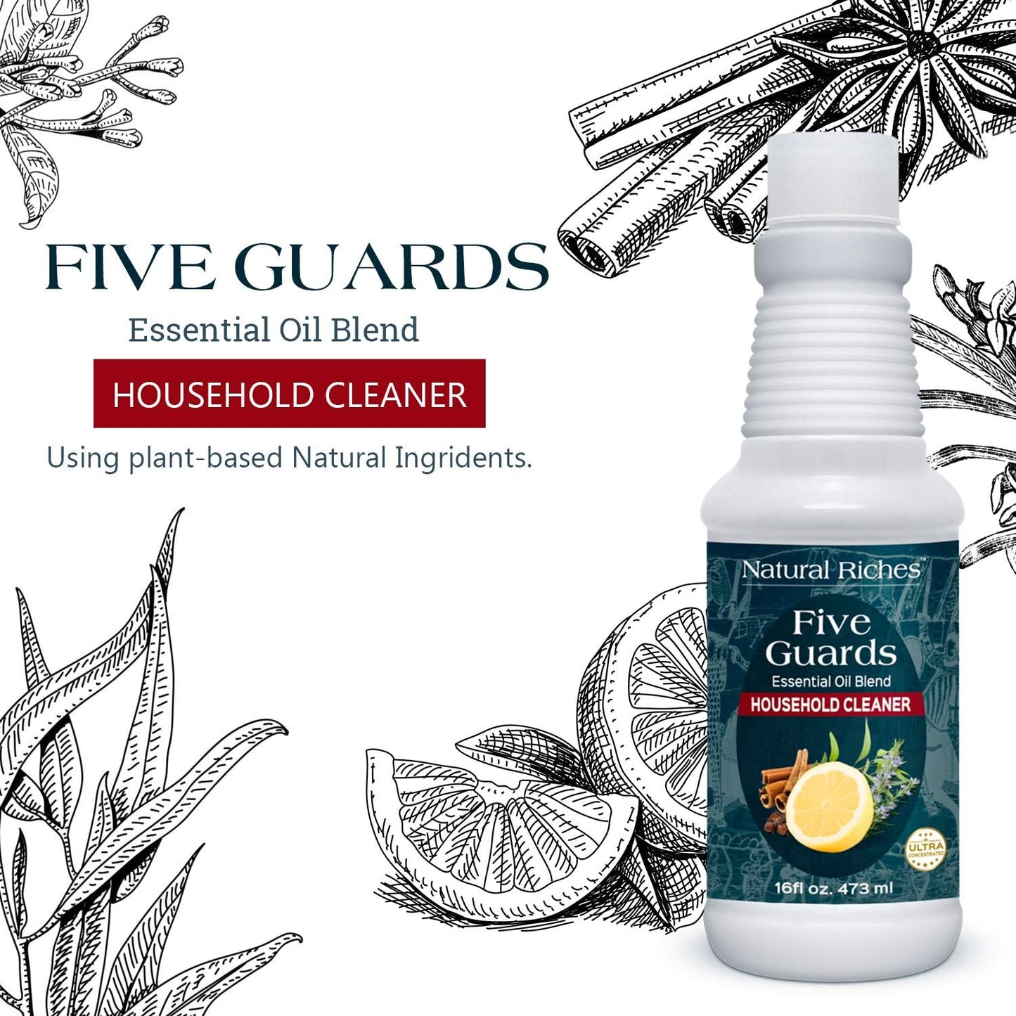 Natural Riches Household Cleaner Concentrate Five Guards from The Tales of French stories of Thieves Essential oil blend household cleaner - 16 fl oz