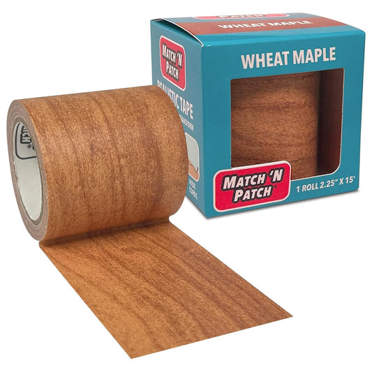 MATCH 'N PATCH Realistic Wood Grain Repair Tape - Durable Multi-Use Adhesive Tape for Furniture, Floors, Cabinets, Windows, Doors, RV, Home Decor & DIY Projects - Wheat Maple, 2.25 in x 15 feet