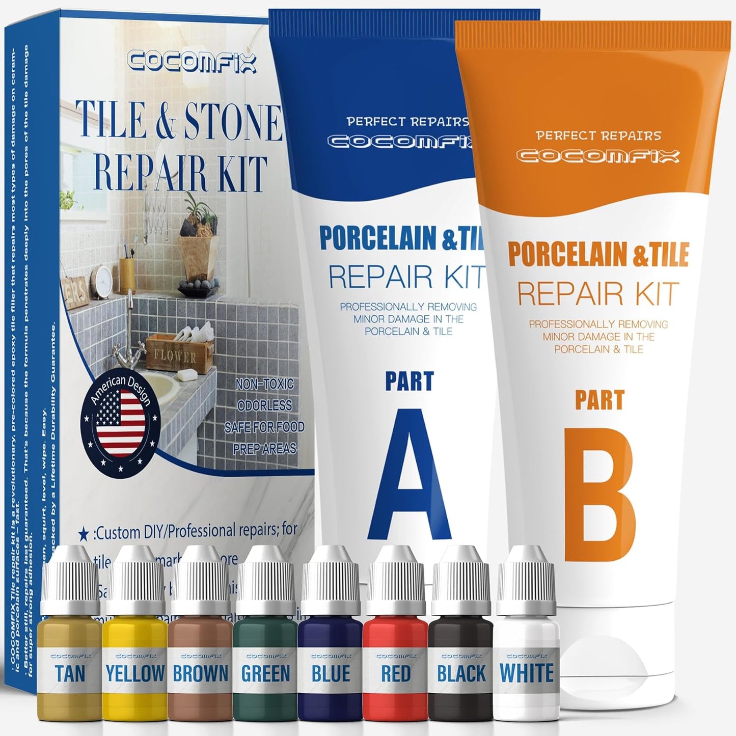 Tile Repair Kit, Ceramic Tile Chip Repair Kit(Color Match), Porcelain Repair Kit with Super Strong Adhesion, Fix Chips, Cracks and Holes on Ceramic Tile, Porcelain, Acrylic, Fiberglass, Enamel