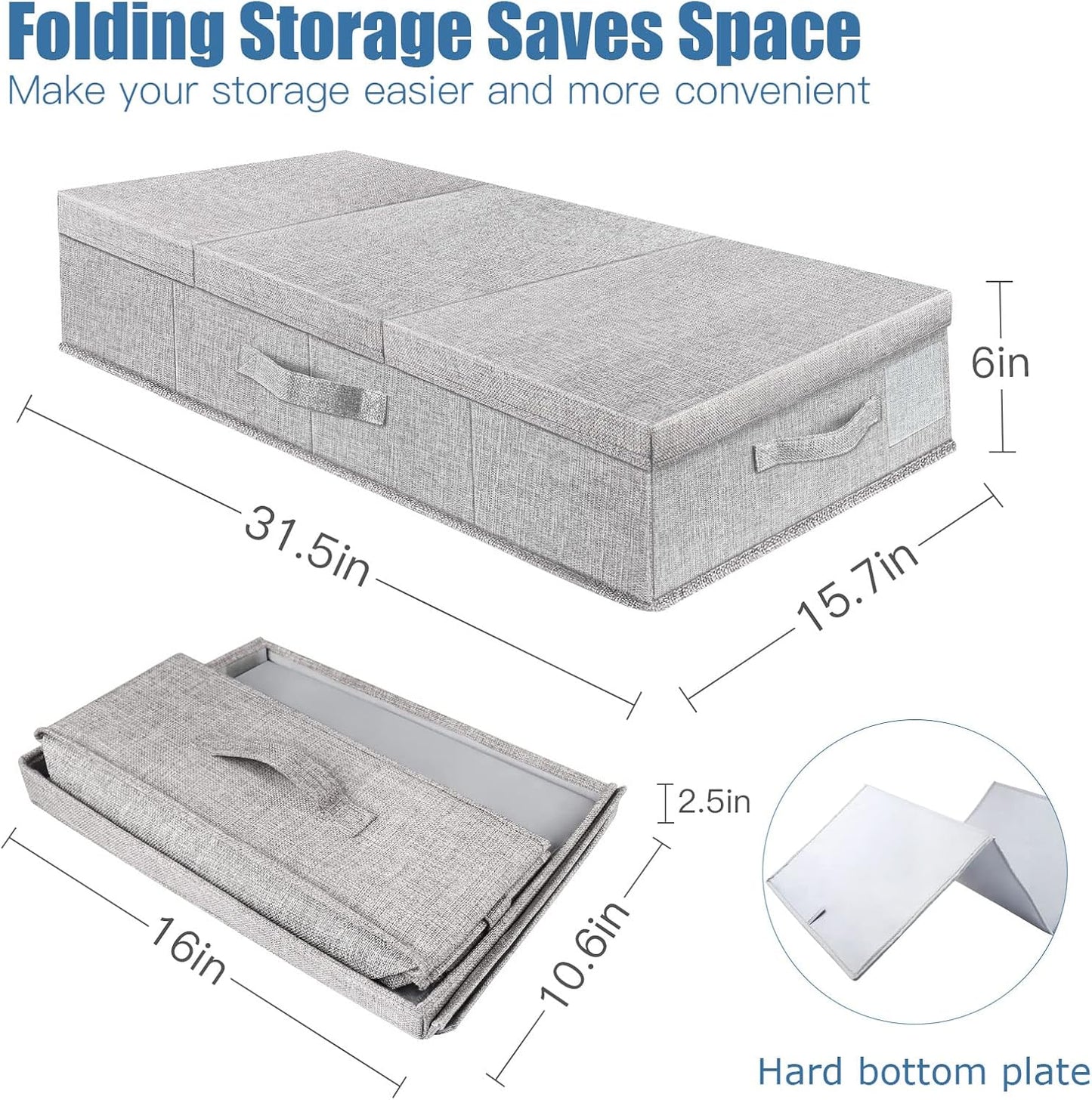 Underbed Storage Containers Bin with Lids, Large Under Bed Storage Organizer Box with Handle, Foldable Under the Storage Bags for Organizing Clothes, Shoes, Blankets, Pillows