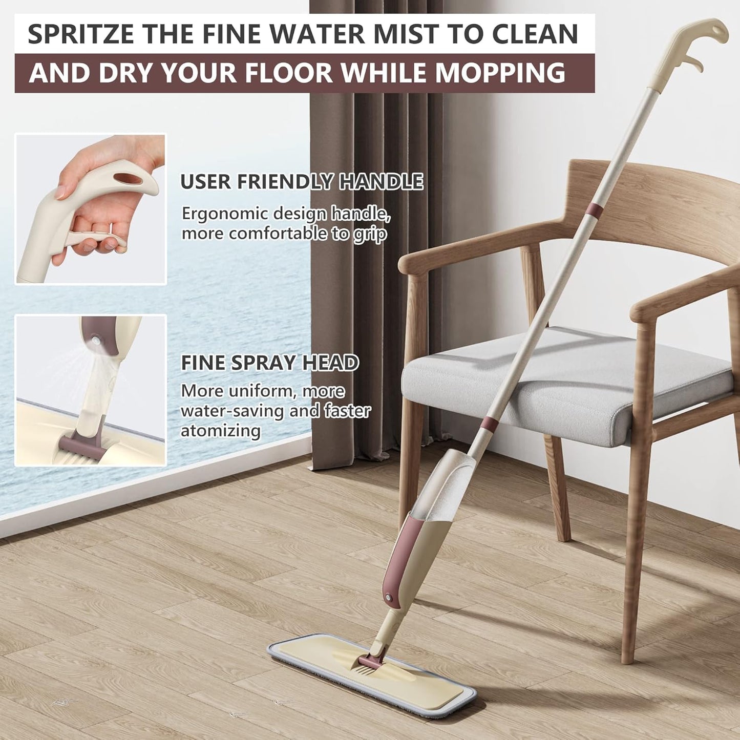 HOMTOYOU Spray Mop for Floor Cleaning: Wet Mop with 4 Washable Microfiber Pads and 2 Refillable Bottles for Hardwood Laminate Wood Vinyl Ceramic Tiles Home Kitchen