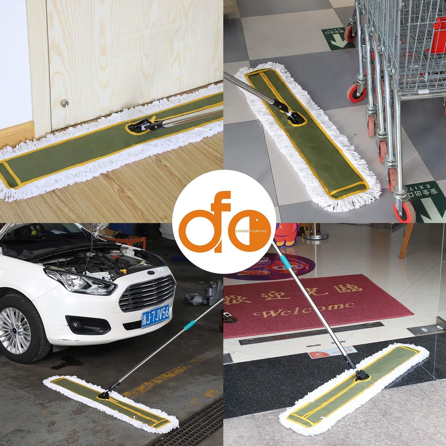 OFO 43inch Industrial Commercial Dust Mop 2 Sets // Heavy Duty Dust Mop // 63inch Length Stainless Steel Handle //Easily Clean Large Area Factory,Shopping Mall,Garage