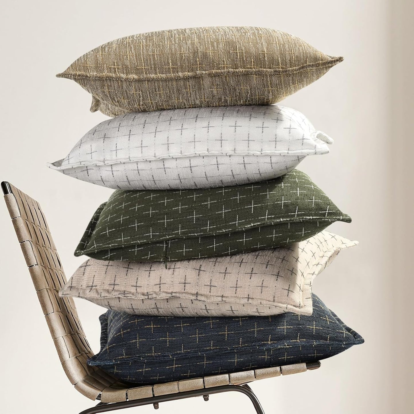 ZWJD Pillow Covers 18x18 Set of 2 Soft Polyester Textured Pillow Covers with Stylish Flange Edge Cozy Farmhouse Throw Pillows for Couch Bed Sofa Living Room