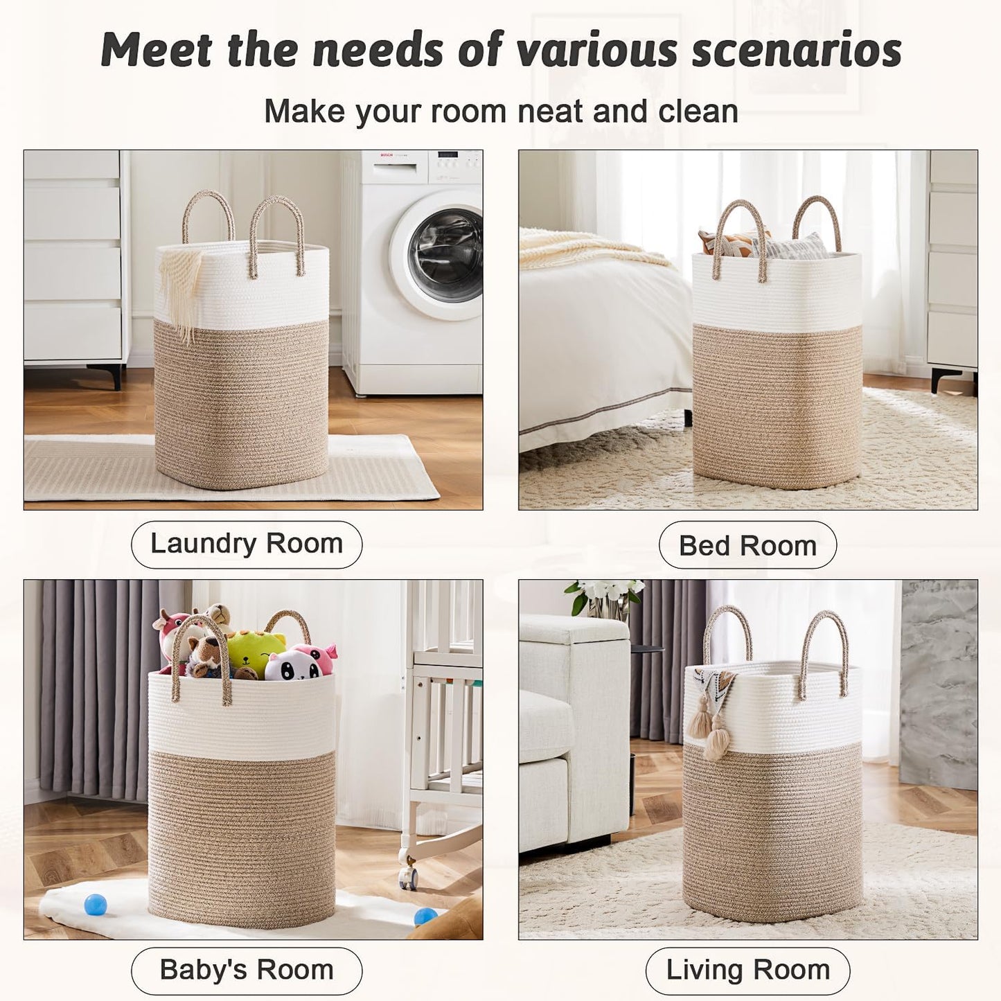 Laundry Basket,Woven Cotton Rope Laundry Hamper,Versatile Storage for Dirty Clothes,Baby Toys,and Blankets in Bathroom, Nursery,and Living Room (Brown, 80L)