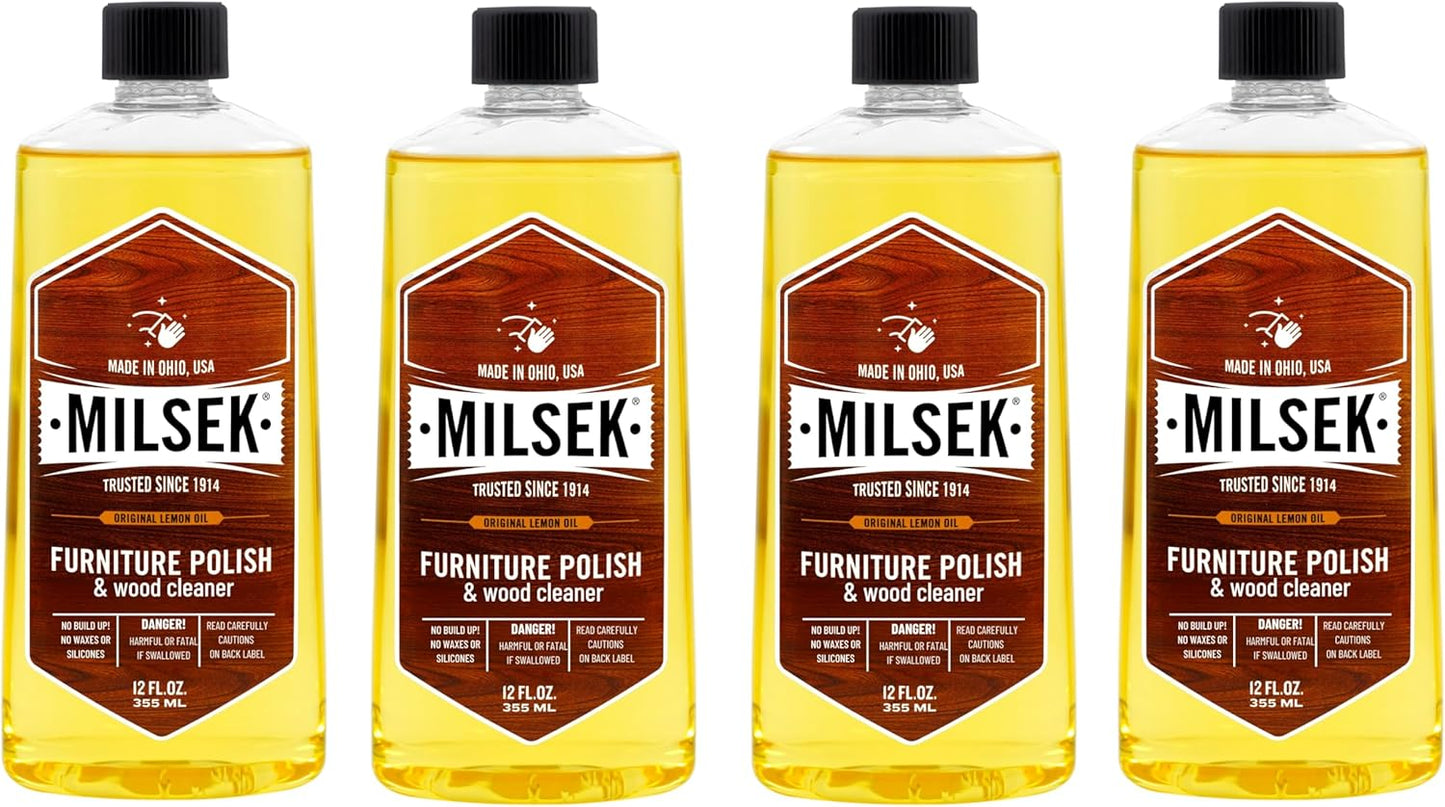 Milsek Furniture Polish and Wood Cleaner with Lemon Oil - Multipurpose Solution for Home Improvement from Hardwood Floors to Kitchen Cabinets - 12 Fl Oz (Pack of 4)