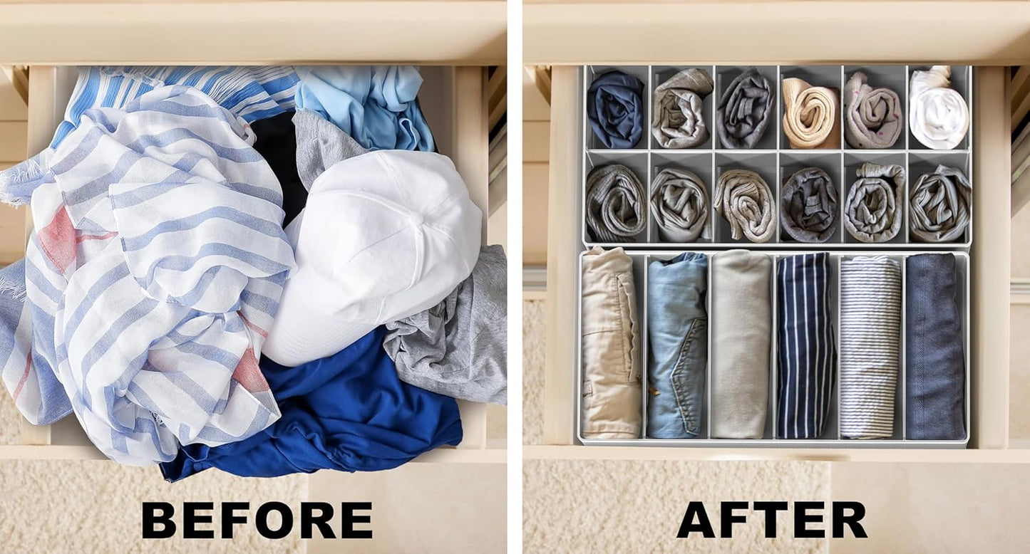 Simple Houseware 4-Pack Drawer Organizer Set - Closet Dividers for Underwear, Socks, Bras, Scarves, Ties - Foldable Non-Woven Storage Boxes, Gray