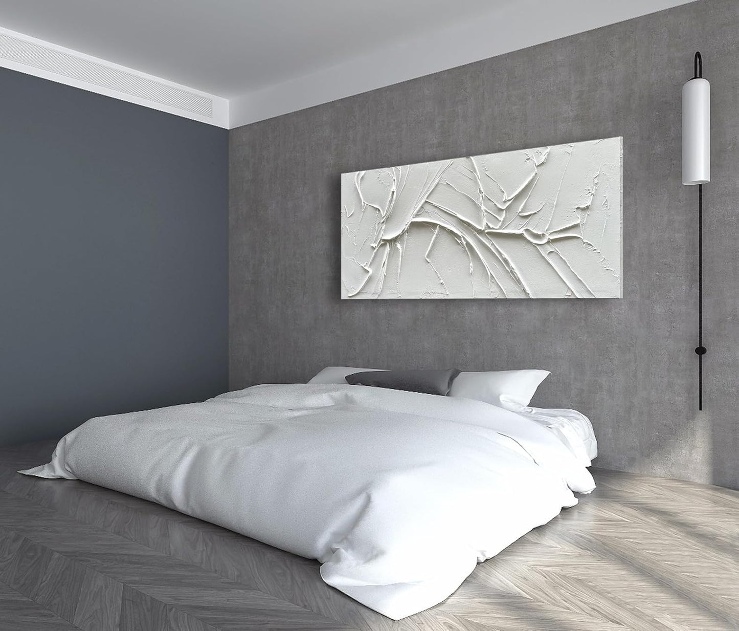 NANKAI Hand-Painted Thick Texture White Minimalist Oil Painting 30x60 Inch Large Contemporary Art Oil Painting, Home, Office Wall Decoration Art