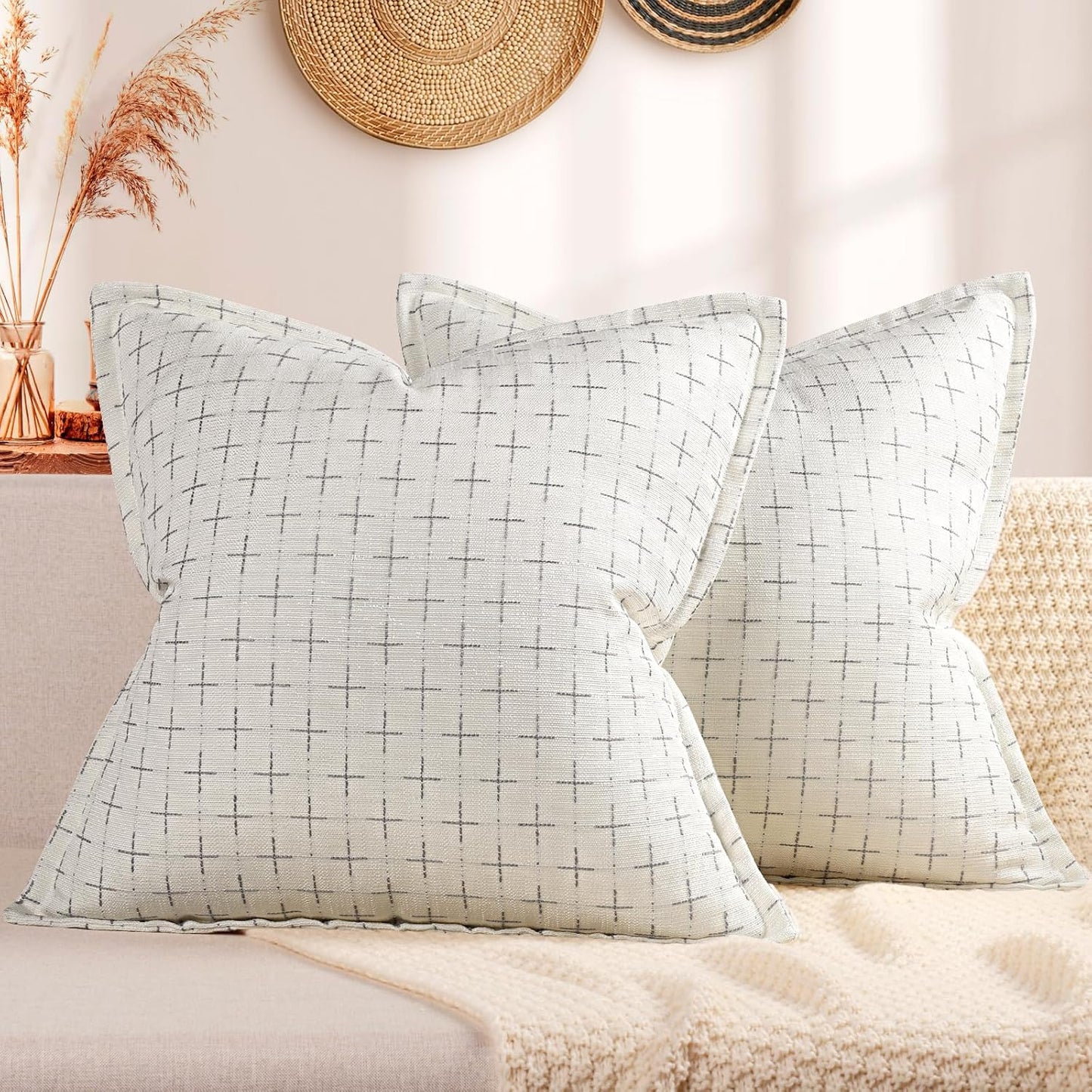 ZWJD Pillow Covers 20x20 Set of 2 Soft Polyester Textured Pillow Covers with Stylish Flange Edge Cozy Farmhouse Throw Pillows for Couch Bed Sofa Living Room