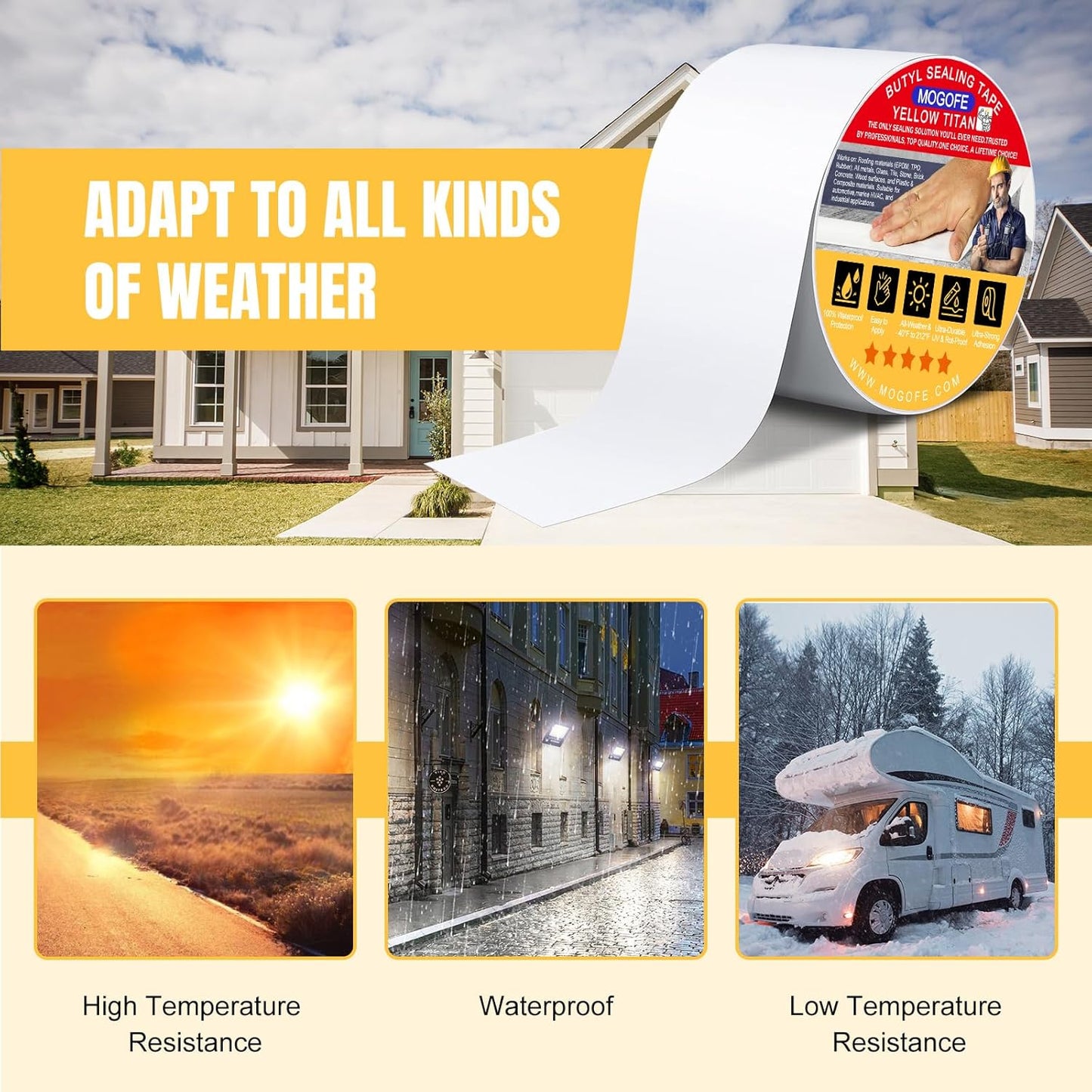 RV Roof Sealant Tape White, 4 Inch x 50 Feet RV Repair Roof Sealer Seal Tape UV-Resistant Waterproof Sealant Tape for RV Repair, Camper, Trailer, Boat Sealing, Leaking Roof, Window