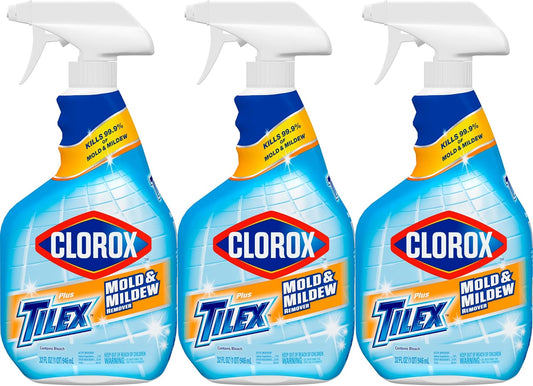 Clorox Plus Tilex Mold and Mildew Remover with Bleach, Spray Bottle, 32 Fluid Ounces, Pack of 3