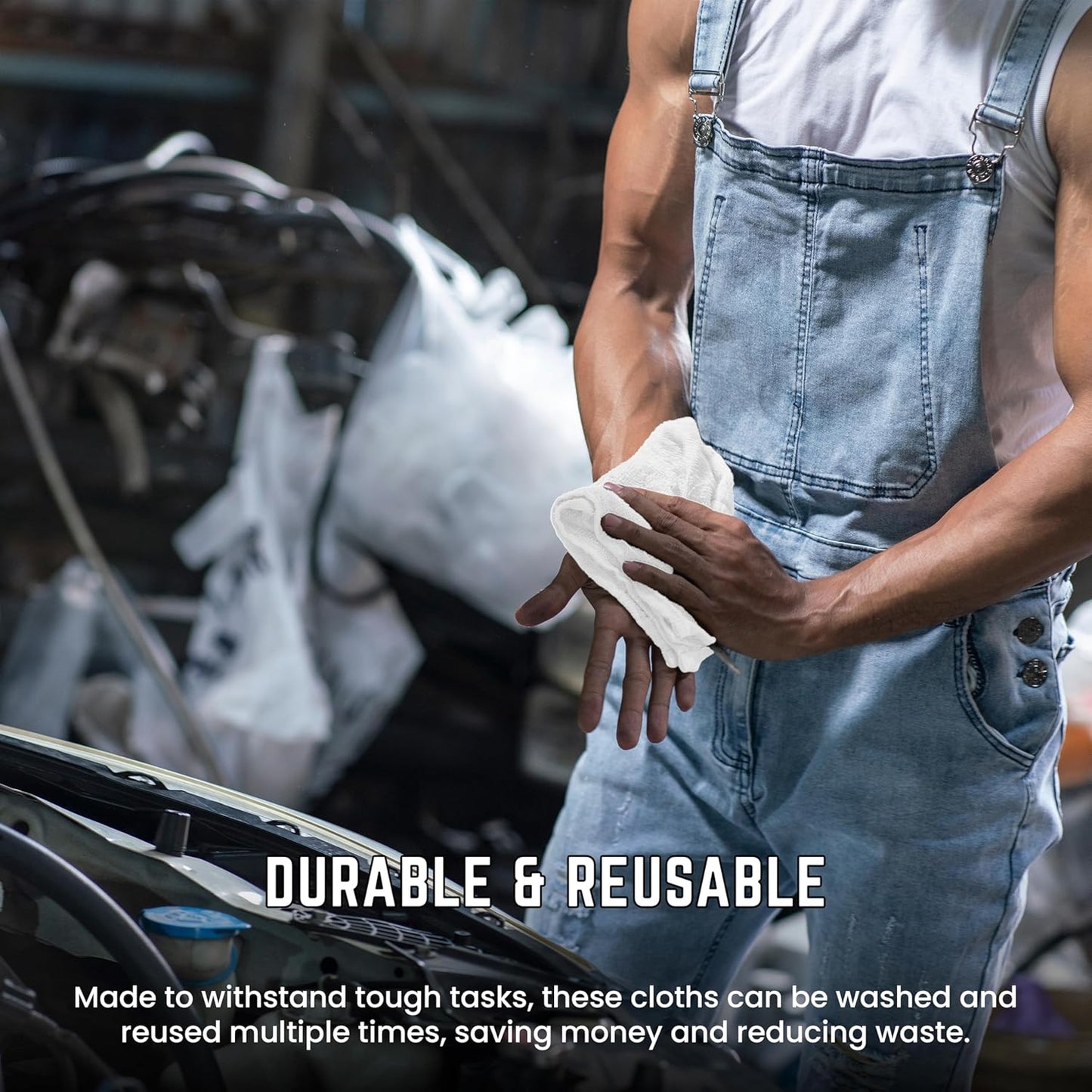 100% Cotton Terry Towels - Pack of 500 (12x12 Inches) White Cotton Terry Cloth Bar Rags, Multipurpose High Absorbent Cleaning Cloths for Auto Detailing or Painters